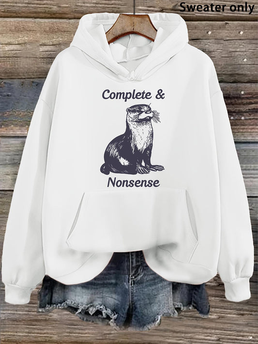 Women's Graphic Hoodie Complete Nonsense Playful Otter With Fish On Tongue Hoodie