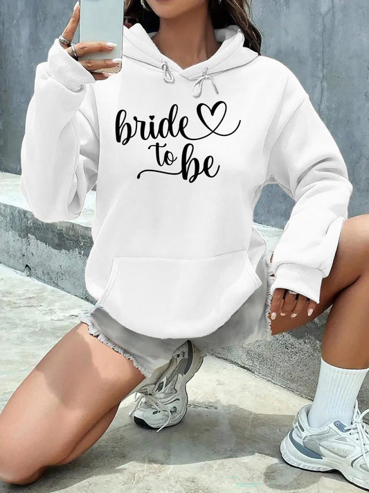 Women's Graphic Hoodie Bride To Be Cursive Script With Playful Heart Motif And Soft Cotton Hoodie
