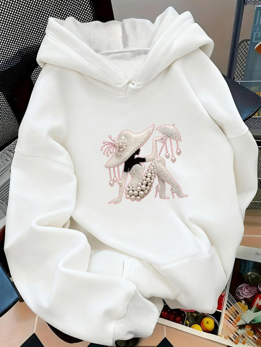 Women's Graphic Hoodie Dreamy Pearls And Mushrooms With Soft Floating Clouds Dinosaur