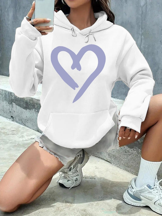 Women's Graphic Hoodie Brushed Lavender Painted Heart On Clean White Hoodie