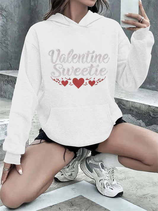Women's Graphic Hoodie Valentine Sweetie Red Hearts With Decorative Flourishes Hoodie