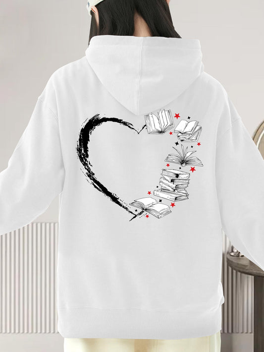Women's Graphic Hoodie Flying Books Forming An Artistic Heart Shape