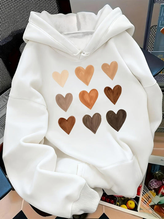 Women's Graphic Hoodie Warm Earth Tones Arranged Softly Among Painted Hearts Hoodie