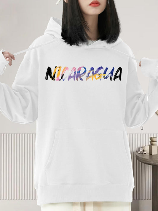 Women's Graphic Hoodie Nicaragua Multicolor Brushstroke Letters Casual Hooded Sweatshirt