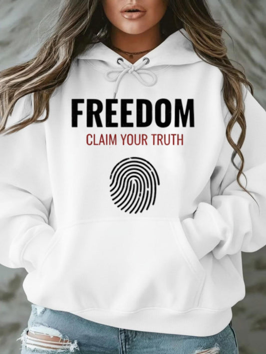 Women's Graphic Hoodie Freedom Claim Your Truth With Emphasized Fingerprint Pattern Hoodie