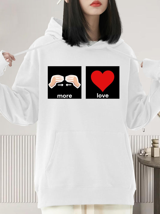 Women's Graphic Hoodie More Love With Red Heart And Gestures Symbols Hoodie