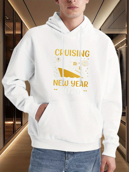 Men's Graphic Hoodie Cruising New Year With Decorative Confetti Floating Around A Modern Cruise Ship