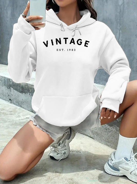 Women's Graphic Hoodie Vintage Est 1989 Clean Urban Style White Hoodie