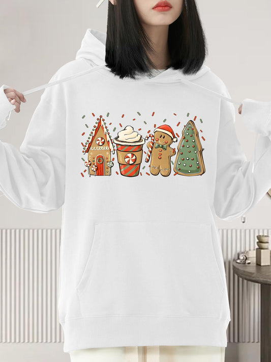 Women's Graphic Hoodie Holiday Gingerbread And Festive Snow Falling Around Cookie House