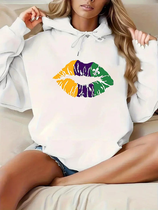 Women's Graphic Hoodie Colorful Brushstroke With Artistic Print Lips