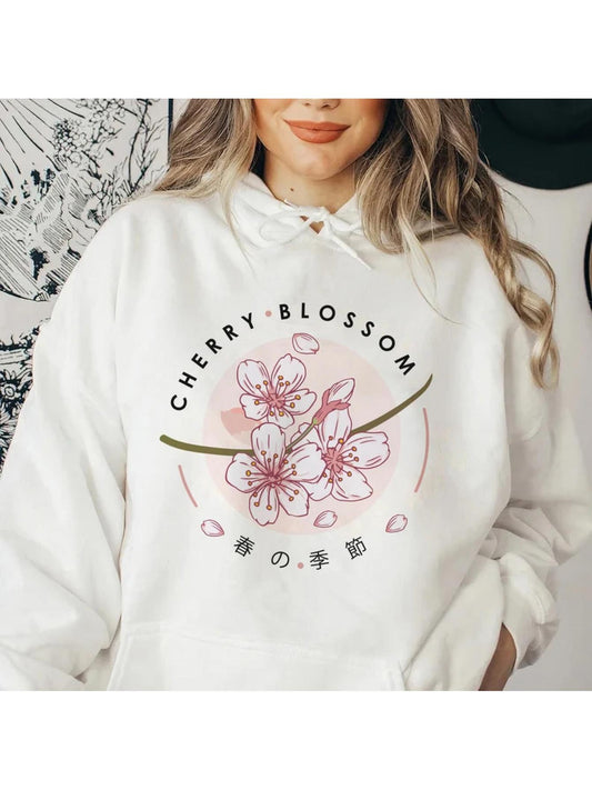 Women's Graphic Hoodie Cherry Blossom Pink Flowers With Gentle Petals And Branch Under Sunlight Blossom