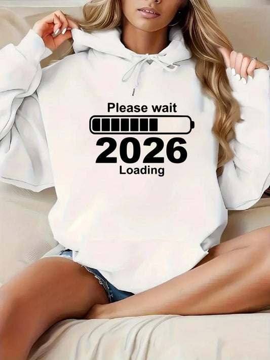 Women's Graphic Hoodie Please Wait Progress Bar Under Loading Text Hoodie