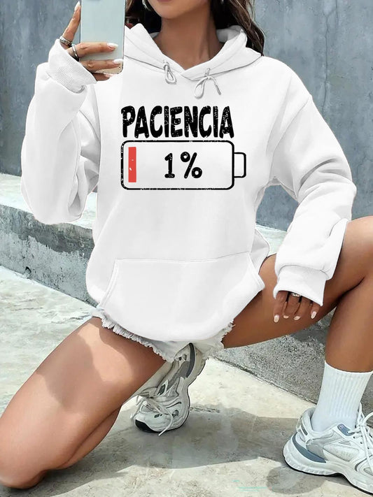 Women's Graphic Hoodie One Percent Battery With Red Low Power Patience