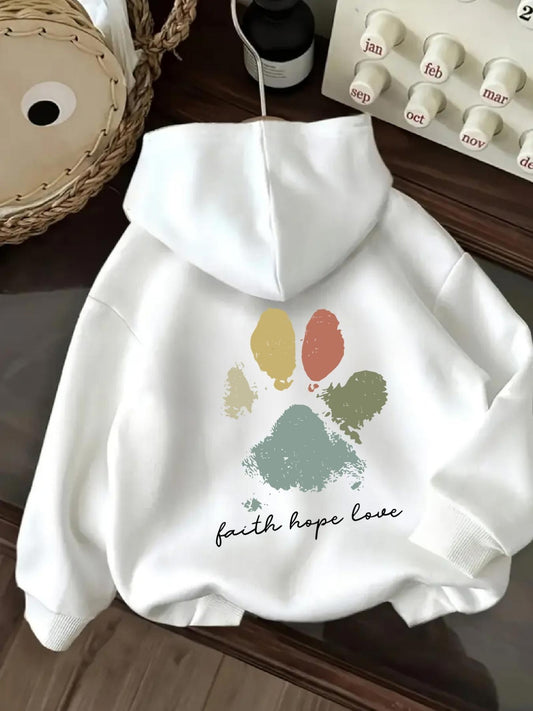Women's Graphic Hoodie Faith Hope Love Vintage Pastel Paint Splatter Mark Graphic Paw Print