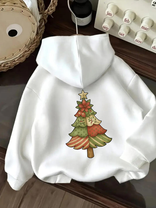 Women's Graphic Hoodie Hand Drawn Colorful Decorative Christmas Tree Illustration Tree