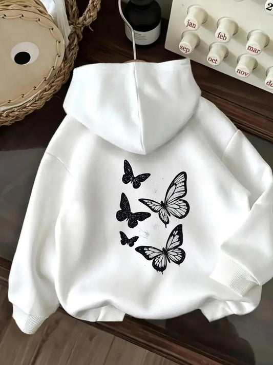 Women's Graphic Hoodie Delicate Winged Shapes Flowing Gracefully On Whispering Calm Butterfly