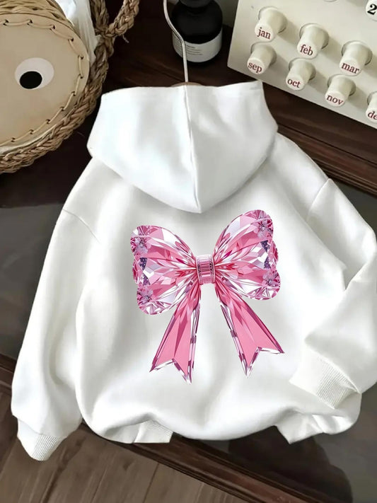 Women's Graphic Hoodie Sparkling Pink Crystal Bow With Reflective Faceted Glow Ribbon
