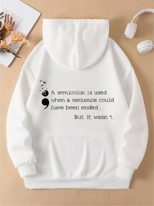Women's Graphic Hoodie Flying Birds And Semicolon Symbol With Motivational Quote White Hoodie