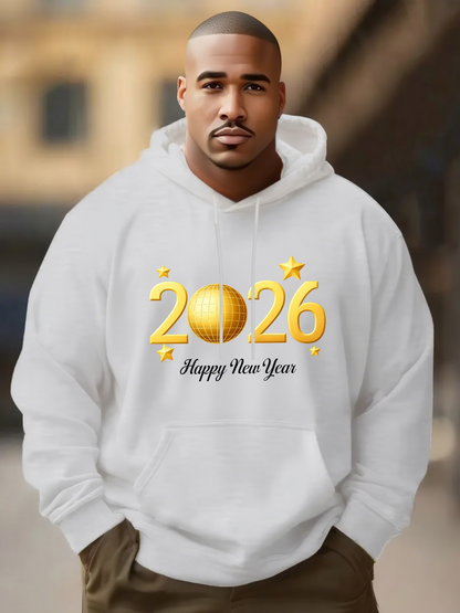 Men's Graphic Hoodie Golden Stars And Glitter Accents Festive New Year 2026 Hoodie