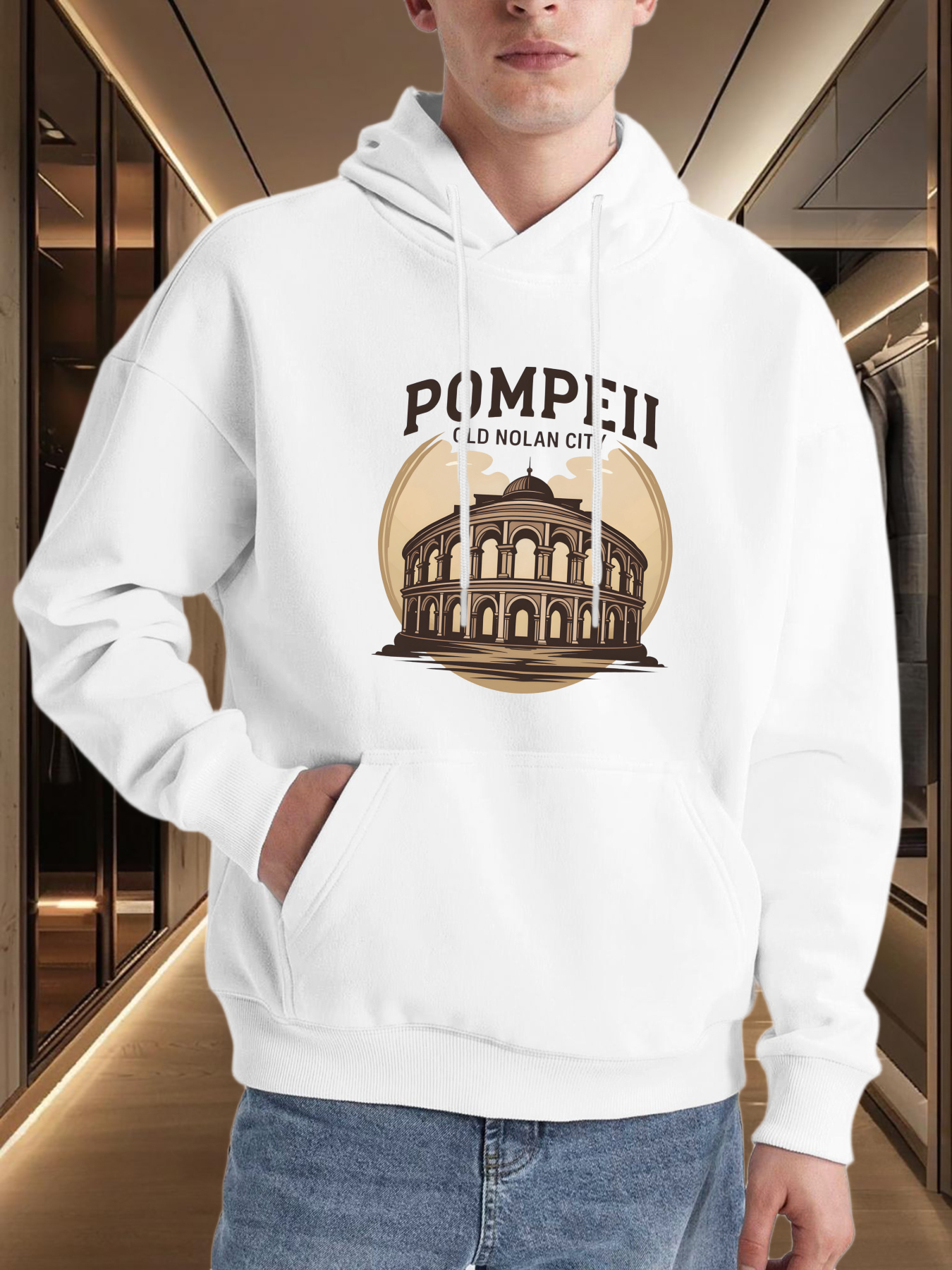 Men's Graphic Hoodie Pompeii Ancient Ruins With Sunset Glow And Collapsed Amphitheater