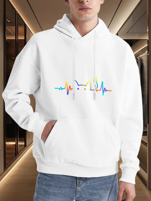 Men's Graphic Hoodie Colorful Pulse Line Shaped Cat Ears And Whiskers Hoodie