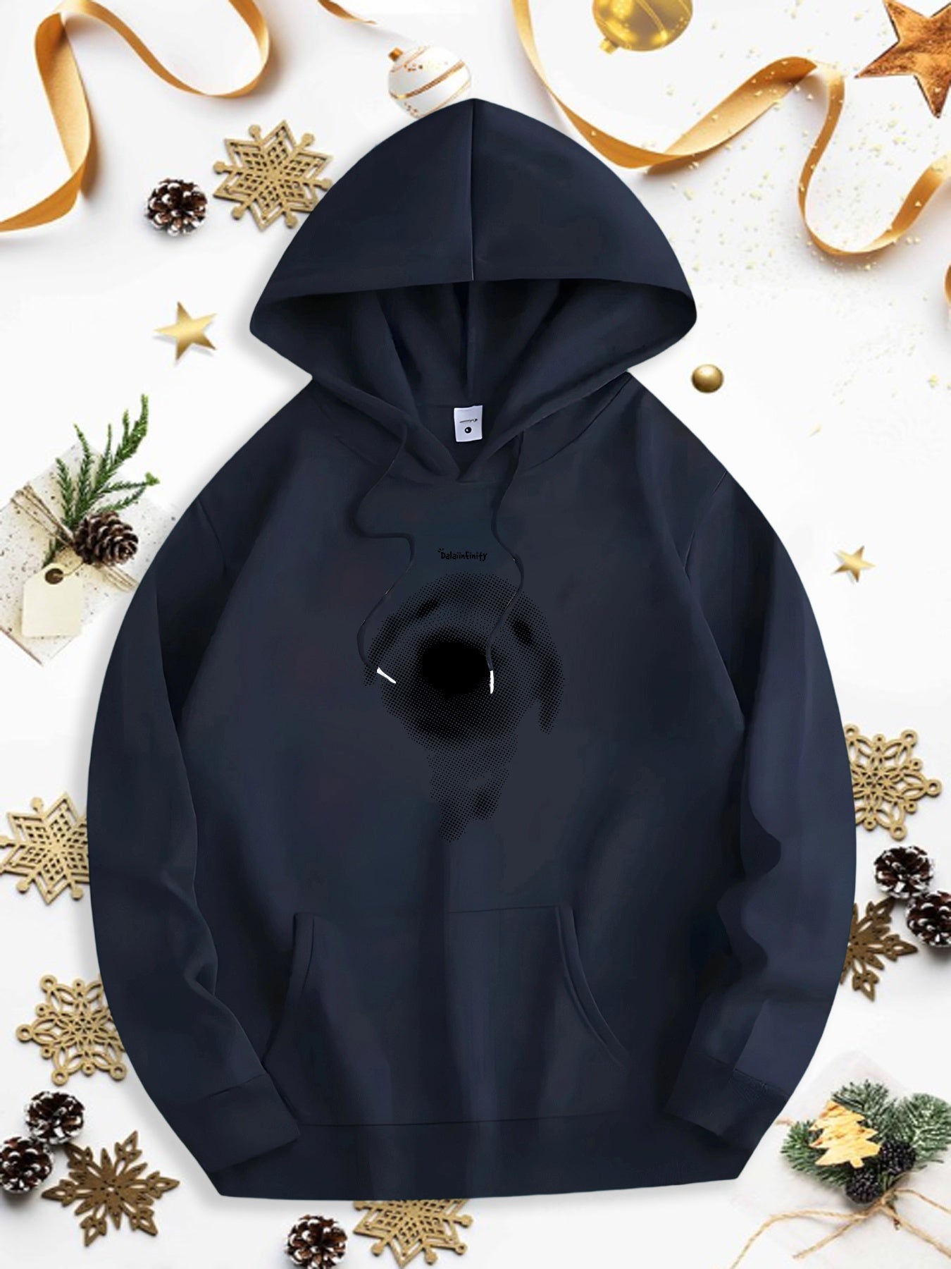 Men's Graphic Hoodie Gentle Shadows Among Golden Glittering Holiday Black Hoodie