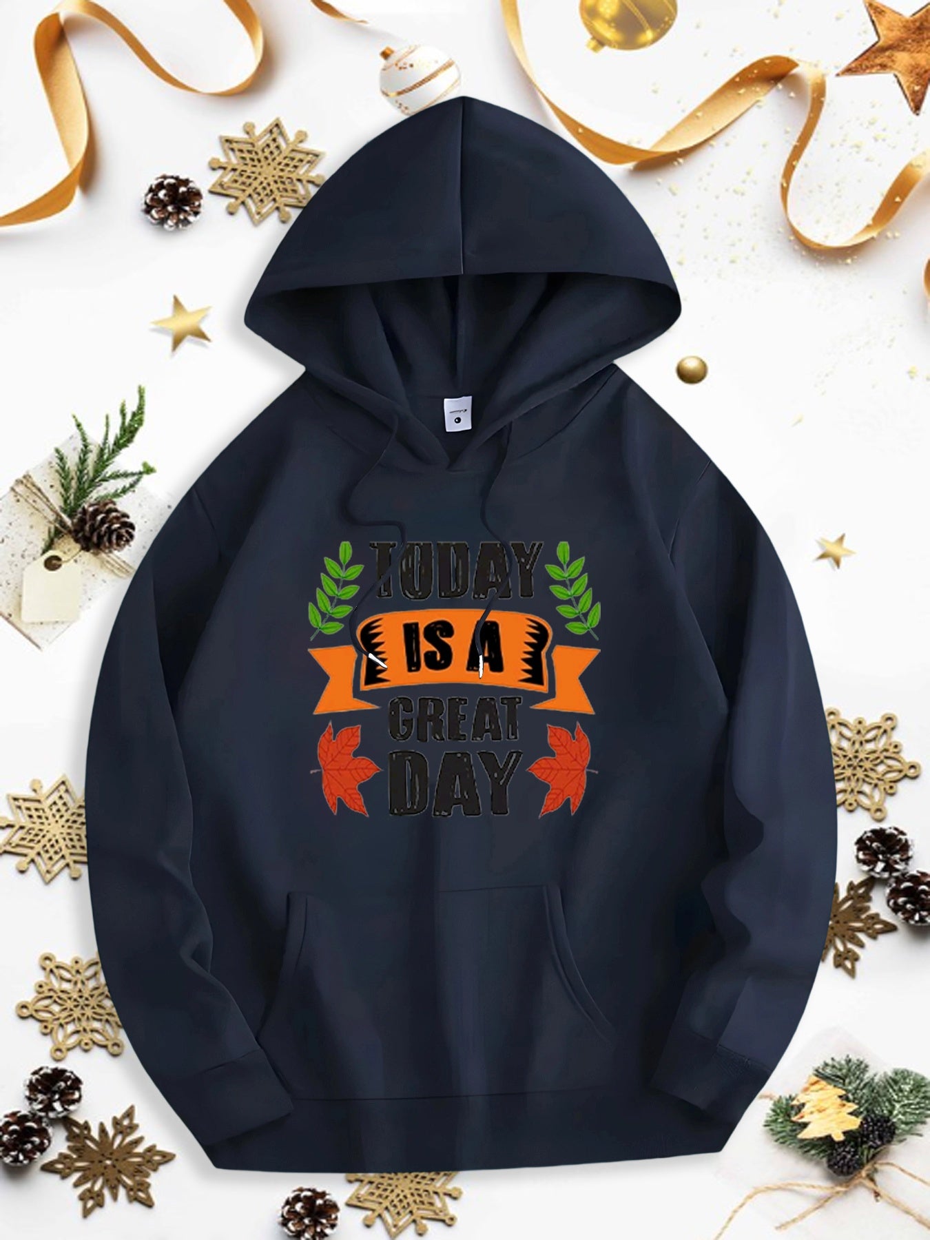 Men's Graphic Hoodie Today Is A Great Day With Autumn Leaves And Colorful Ribbon Design Hoodie