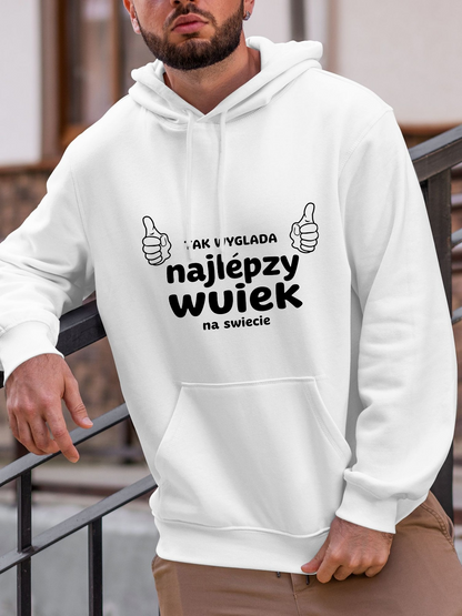 Men's Graphic Hoodie White Polish Text "Najlepszy Wuiek (Best Deal)"