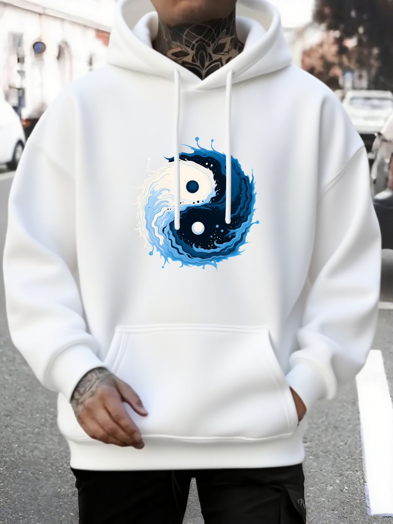 Men's Graphic Hoodie Flowing Blue Water With Yin Yang Symbol Under White Sunlight Hoodie