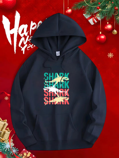 Men's Graphic Hoodie Vibrant Layered Letters With Oceanic Blue And Yellow Shark