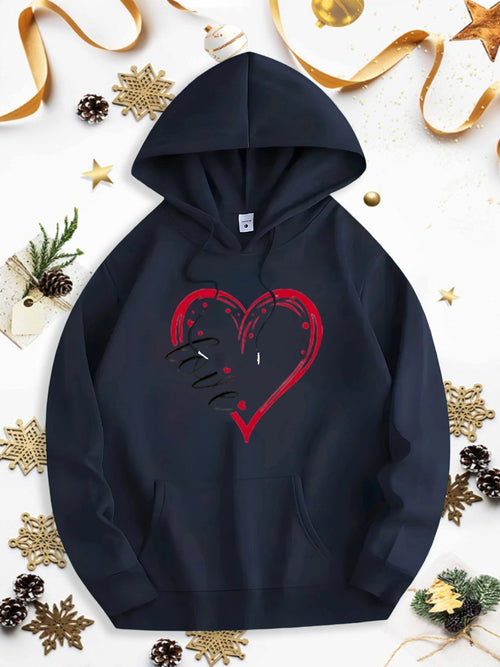 Men's Graphic Hoodie Distressed Red Heart With Scratch Marks In Black Hoodie