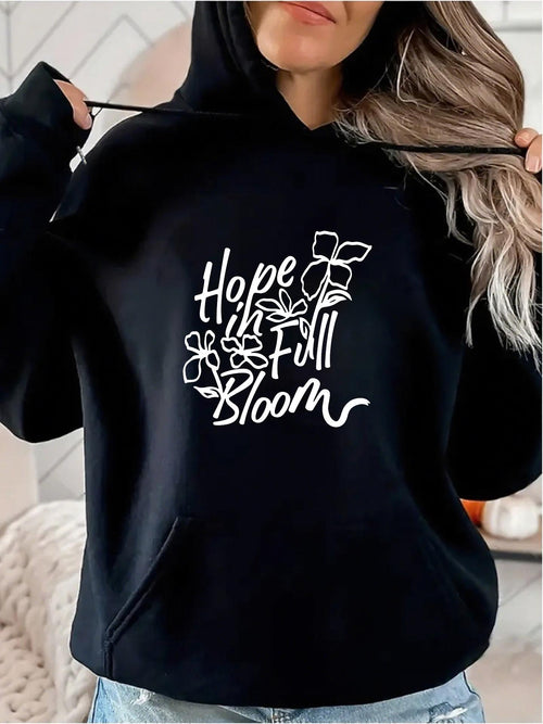 Women's Graphic Hoodie Hope In Full Bloom With Delicate Line Art Floral Blossoms Hoodie
