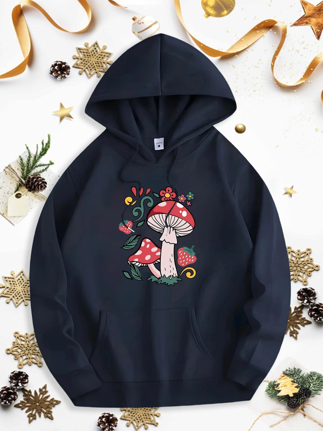 Men's Graphic Hoodie Playful Autumn Leaves With Bright Berries Surrounding Enchanted Mushroom