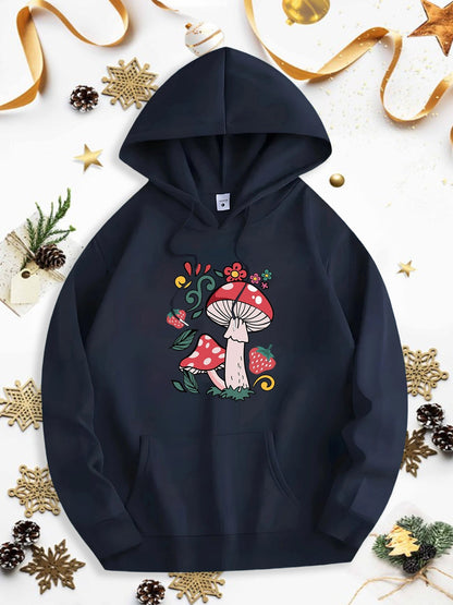 Men's Graphic Hoodie Playful Autumn Leaves With Bright Berries Surrounding Enchanted Mushroom