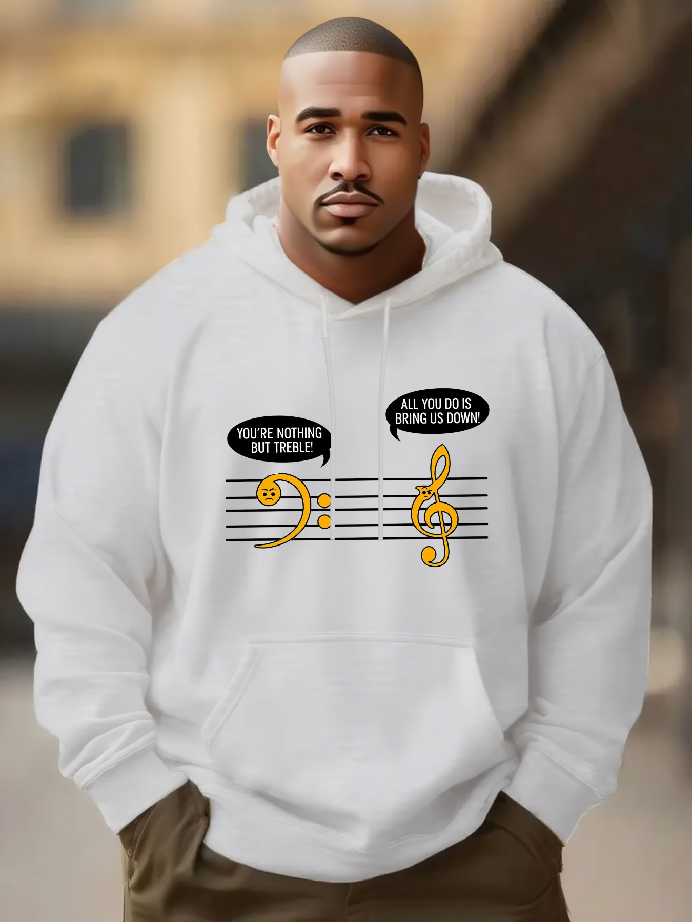 Men's Graphic Hoodie Youre Nothing But Trouble Musical Staff With Yellow Clefs And Speech Bubbles Notes