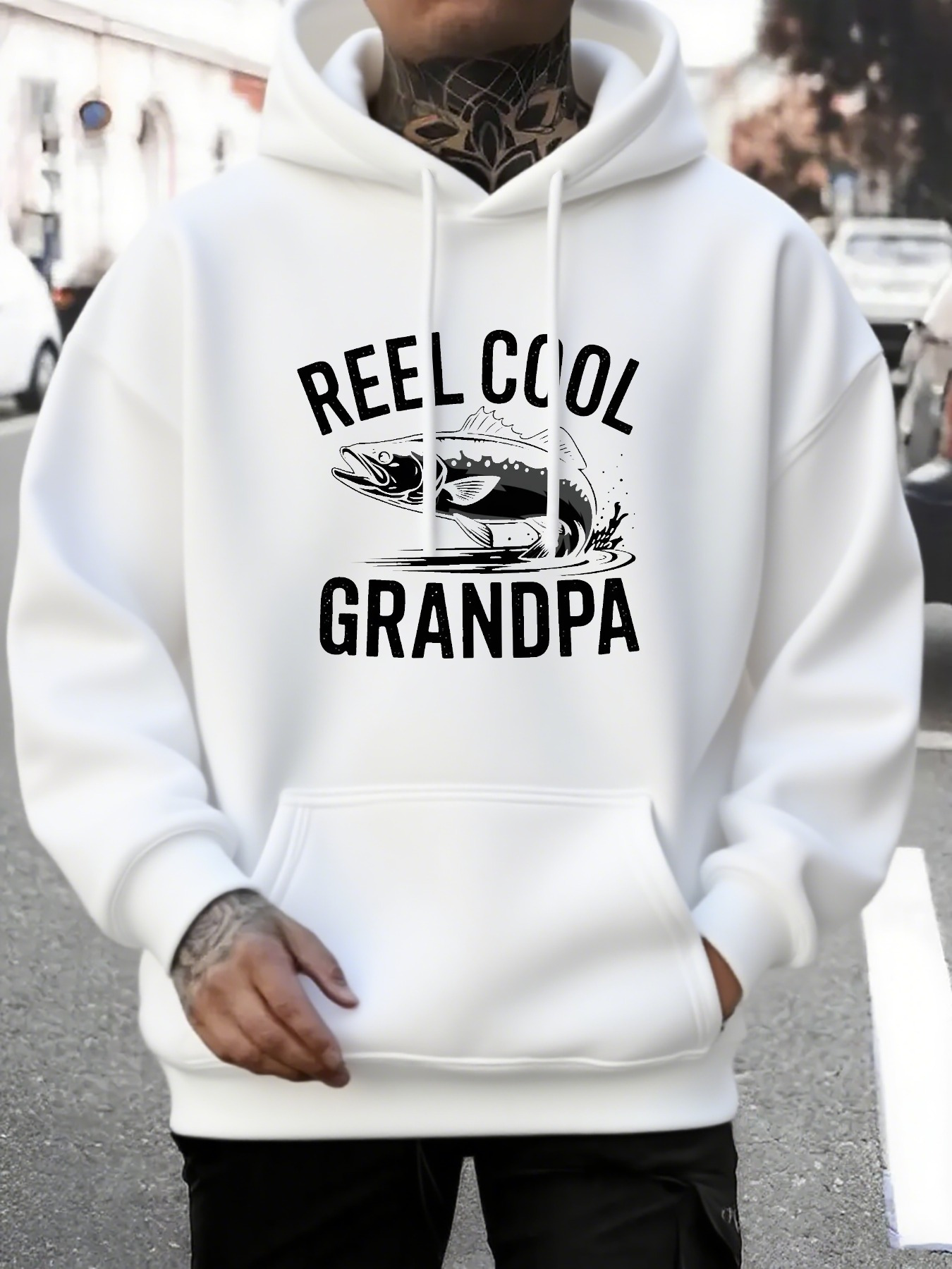 Men's Graphic Hoodie Reel Cool Grandpa Bold Fish Graphic With Playful Urban Streetwear Hoodie