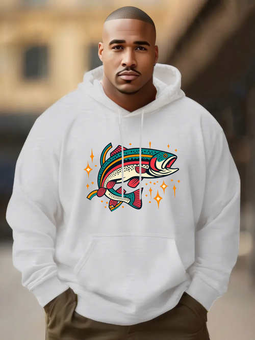 Men's Graphic Hoodie Vivid Sparkling Colors Among Glimmering Lights Proud Majestic Fish
