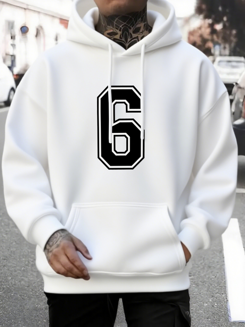 Men's Graphic Hoodie Bold Graphic Black Trimmed Number Six Hoodie