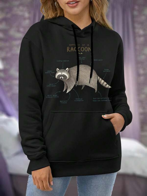 Women's Graphic Hoodie Raccoon With Labeled Anatomy Diagram And Friendly Illustration Raccoon