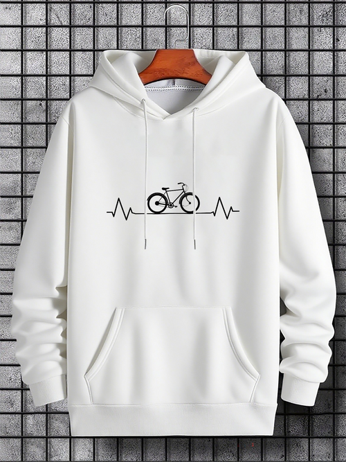 Men's Graphic Hoodie Heartbeat Lines With Simple Elegant Road Bicycle Motif Center Bicycle