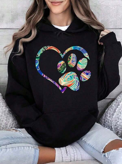 Women's Graphic Hoodie Vibrant Swirling Colors Forming A Heart Shaped Paw Print