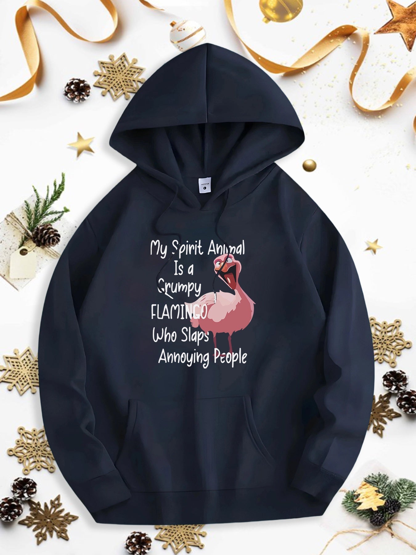 Men's Graphic Hoodie My Spirit Animal Is A Grumpy Flamingo Among Falling Petals Playful Pink Flamingo