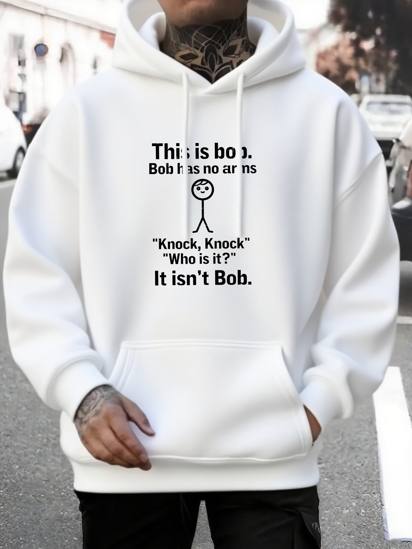 Men's Graphic Hoodie This Is Bob No Arms Joke Text With Stick Figure Underlined By Bold Letters Hoodie
