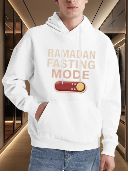 Men's Graphic Hoodie Ramadan Fasting Mode With Power Button Illustration And Neutral Background