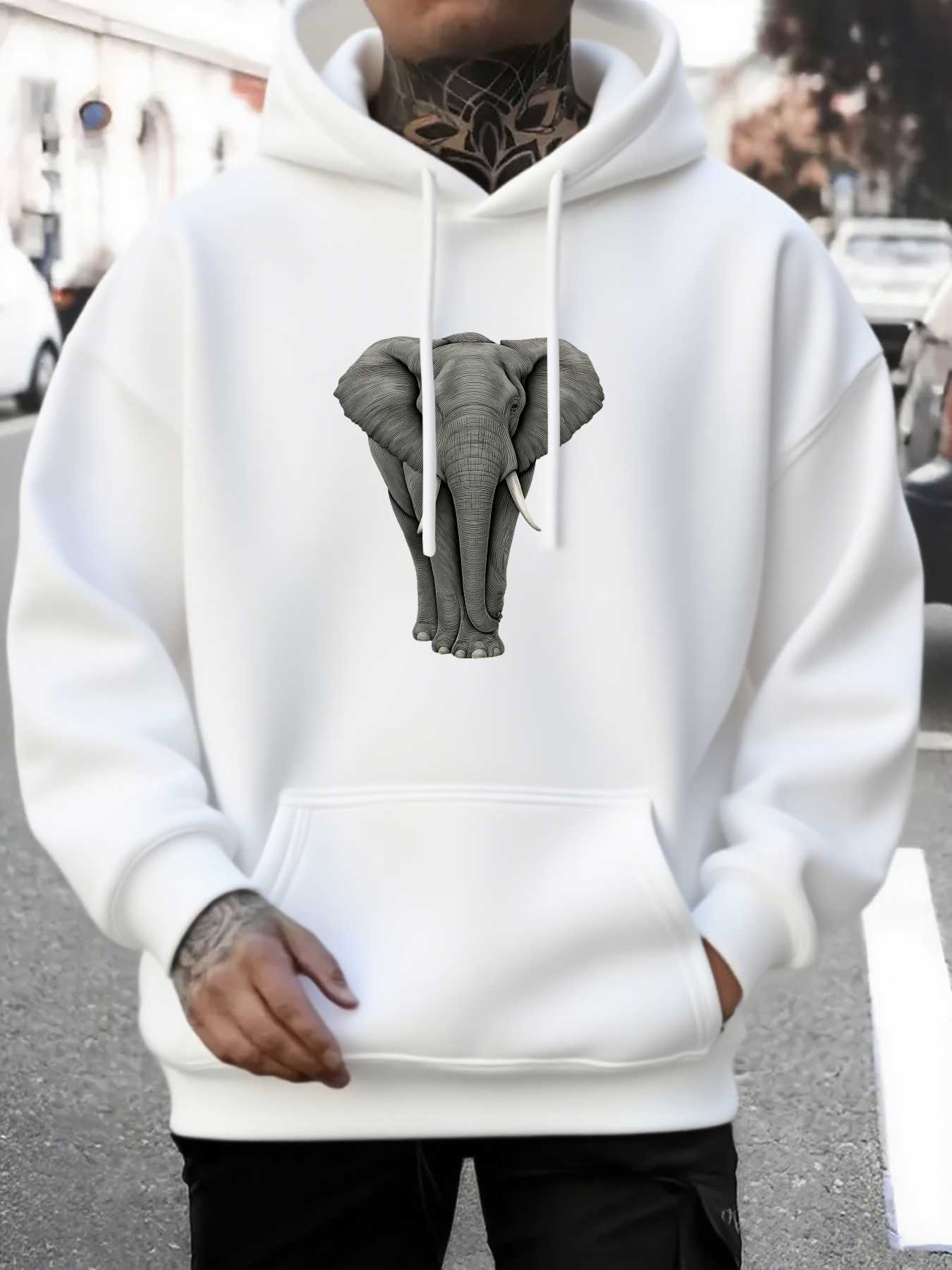 Men's Graphic Hoodie Majestic Wildlife Standing Alone Bold Elephant