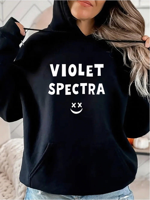 Women's Graphic Hoodie Violet Spectra Playful Face With Bold Graphic Text Hoodie