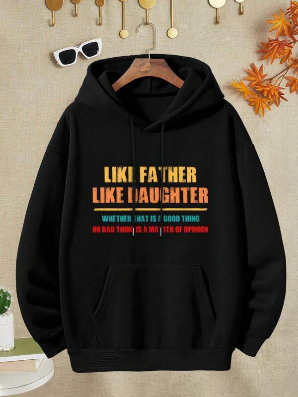 Women's Graphic Hoodie Like Father Like Daughter Colorful Bold Quotes Black Hoodie