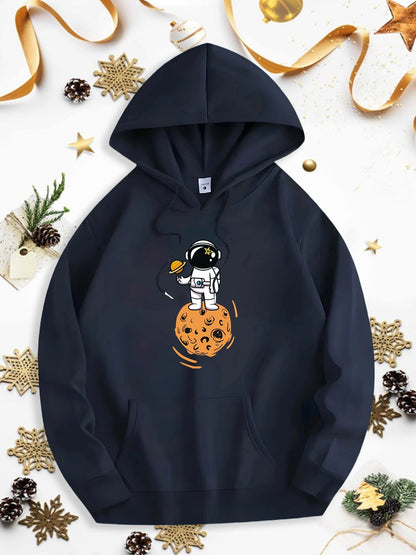 Men's Graphic Hoodie Adventurous Astronaut Floating In Space With Cookie Planet