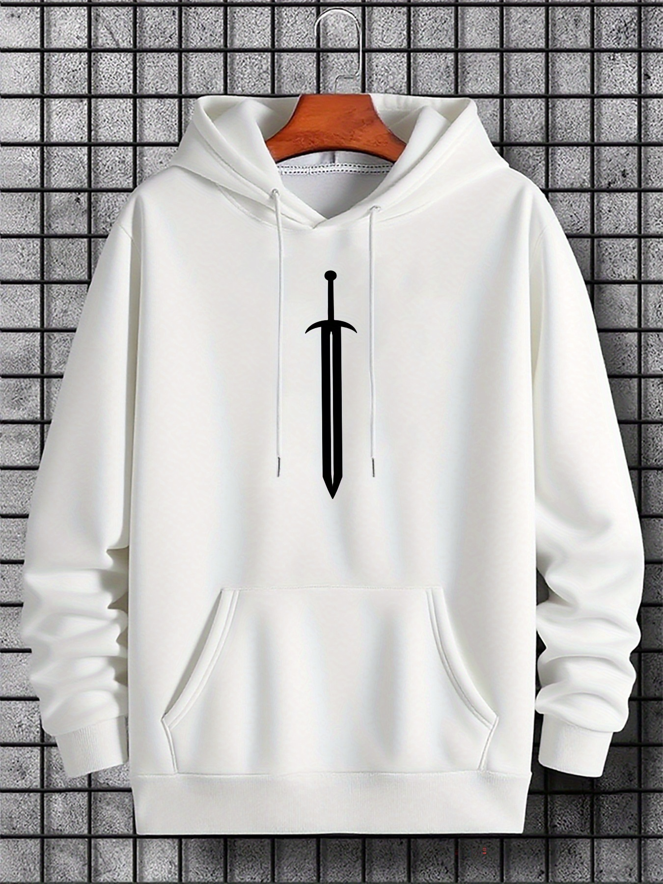 Men's Graphic Hoodie Minimalist Monochrome Silhouette Design On Soft Modern Fabric Sword