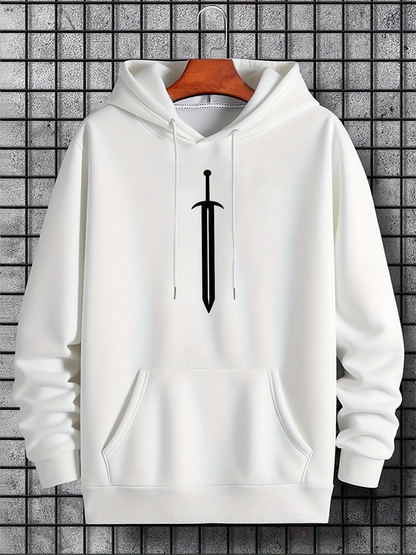 Men's Graphic Hoodie Minimalist Monochrome Silhouette Design On Soft Modern Fabric Sword